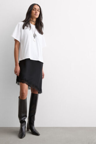 Asymmetric Slip in Viscose Satin with Lace