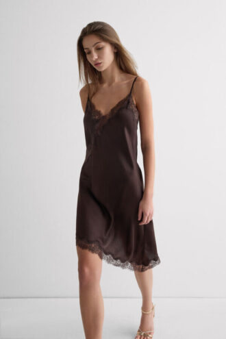Asymmetric Slip in Viscose Satin with Lace