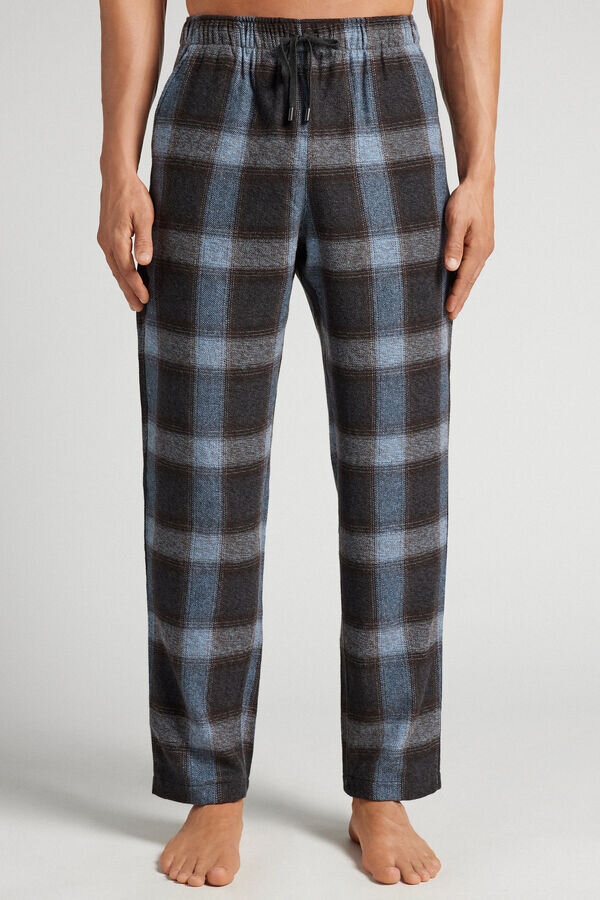 Blue Check Print Full Length Knit Pants Blue Check Print Full Length Knit Pants