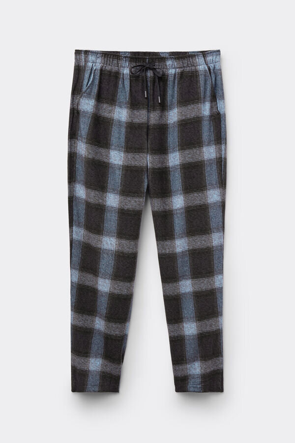 Blue Check Print Full Length Knit Pants Blue Check Print Full Length Knit Pants