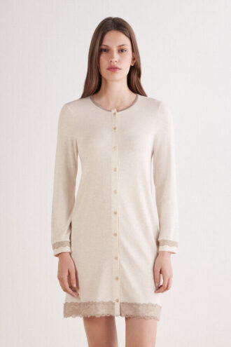 Button-Front Lace Detail Nightdress
