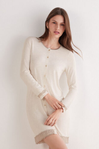 Button-Front Lace Detail Nightdress
