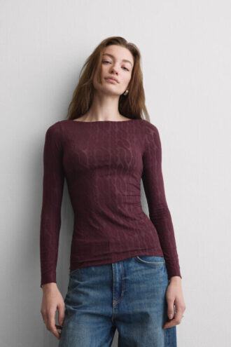 Cable Knit Bateau Neck Top in Ultralight with Cashmere