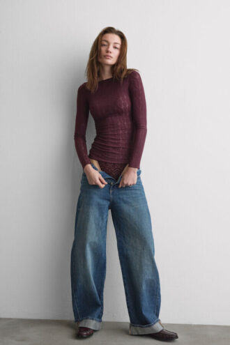 Cable Knit Bateau Neck Top in Ultralight with Cashmere