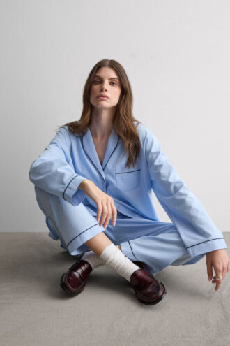 Chambray Ni Full Length Pajamas in Cotton and Modal