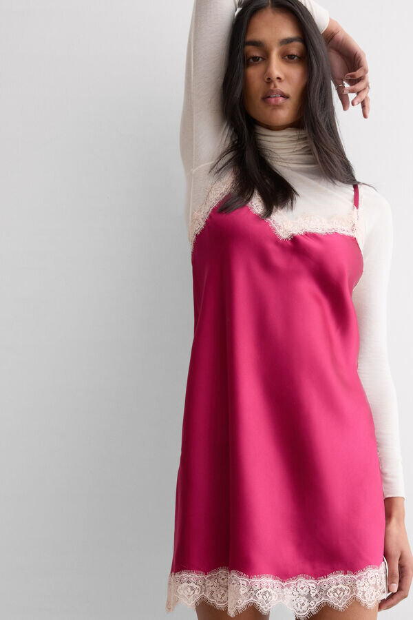 Contrast Lace Trim Silk Chemise Contrast Lace Trim Silk Chemise