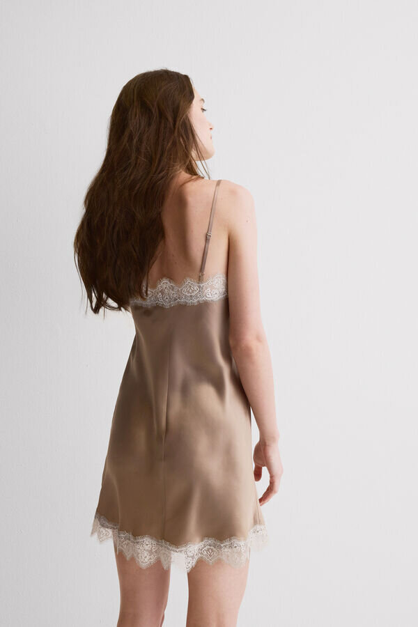 Contrast Lace Trim Silk Chemise Contrast Lace Trim Silk Chemise