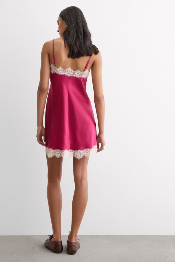 Contrast Lace Trim Silk Chemise Contrast Lace Trim Silk Chemise