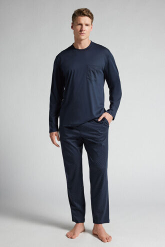 Dot Print Premium Mercerized Cotton Full Length Pajamas