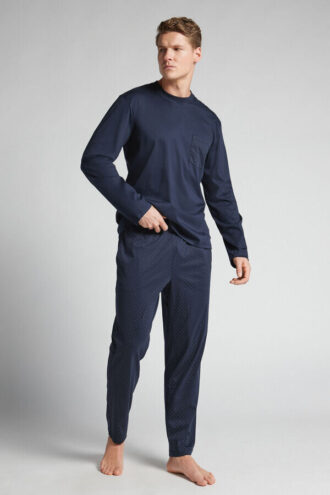 Dot Print Premium Mercerized Cotton Full Length Pajamas