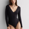 Fresh Bamboo Long Sleeve Bodysuit with Deep V-Neckline