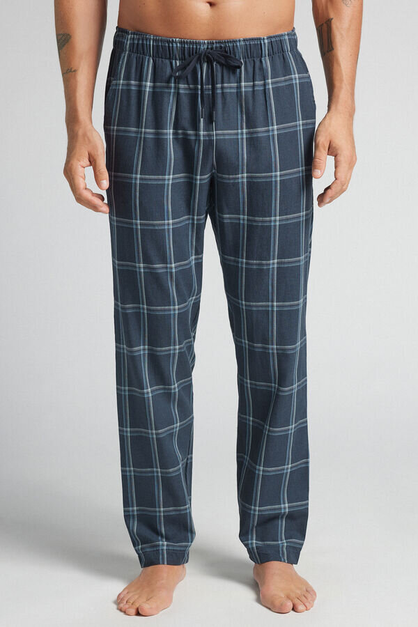 Full Length Pants in Denim Check Print Cloth Full Length Pants in Denim Check Print Cloth