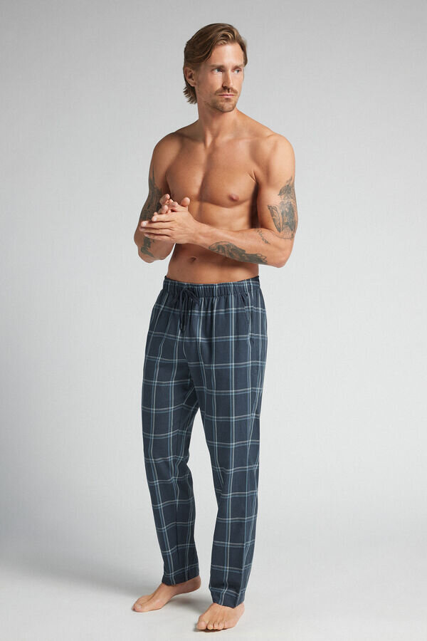 Full Length Pants in Denim Check Print Cloth Full Length Pants in Denim Check Print Cloth