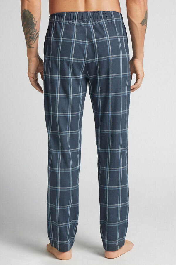 Full Length Pants in Denim Check Print Cloth Full Length Pants in Denim Check Print Cloth