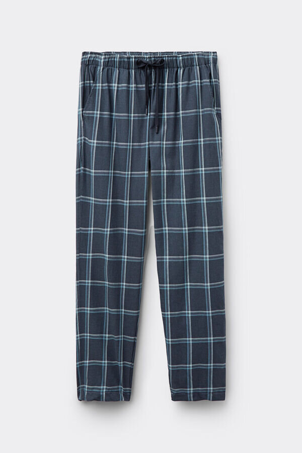 Full Length Pants in Denim Check Print Cloth Full Length Pants in Denim Check Print Cloth