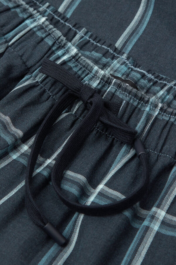 Full Length Pants in Denim Check Print Cloth Full Length Pants in Denim Check Print Cloth