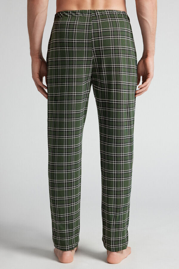Green Check Print Full Length Cotton Pants Green Check Print Full Length Cotton Pants