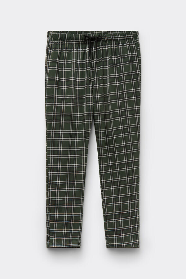 Green Check Print Full Length Cotton Pants Green Check Print Full Length Cotton Pants