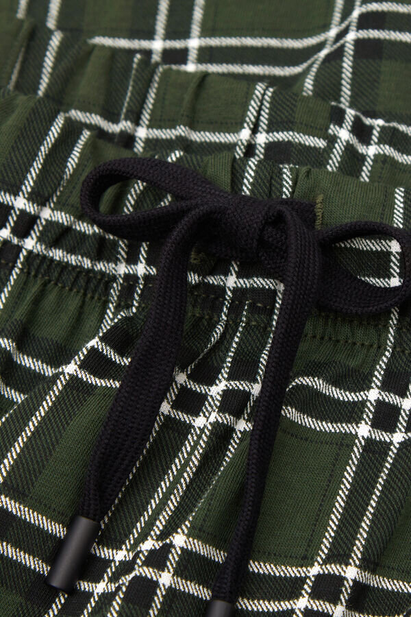 Green Check Print Full Length Cotton Pants Green Check Print Full Length Cotton Pants