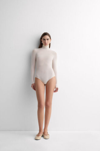 High Collar Bodysuit in Modal Ultralight with Cashmere