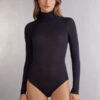 High Collar Bodysuit in Modal Ultralight with Cashmere