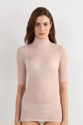 High Collar Top in Ultranatural with Cashmere