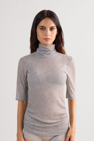 High Collar Top in Ultranatural with Cashmere