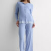 Lace Trim Button Up Full Length Pajamas in Modal