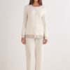 Lace Trim Button Up Full Length Pajamas in Modal