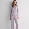 Lace Trim Button Up Full Length Pajamas in Modal