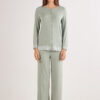 Lace Trim Button Up Full Length Pajamas in Modal