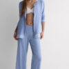 Lace Trim Button Up Full Length Pajamas in Modal
