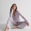 Lace Trim Button Up Full Length Pajamas in Modal