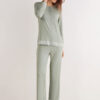 Lace Trim Button Up Full Length Pajamas in Modal