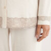 Lace Trim Button Up Full Length Pajamas in Modal