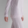 Lace Trim Button Up Full Length Pajamas in Modal