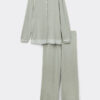 Lace Trim Button Up Full Length Pajamas in Modal
