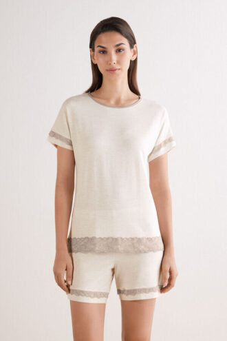 Lace Trim Short Pajamas in Modal