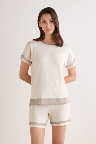 Lace Trim Short Pajamas in Modal