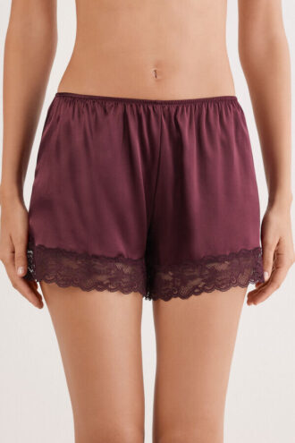 Lace Trim Silk Shorts