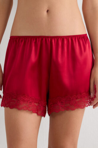 Lace Trim Silk Shorts