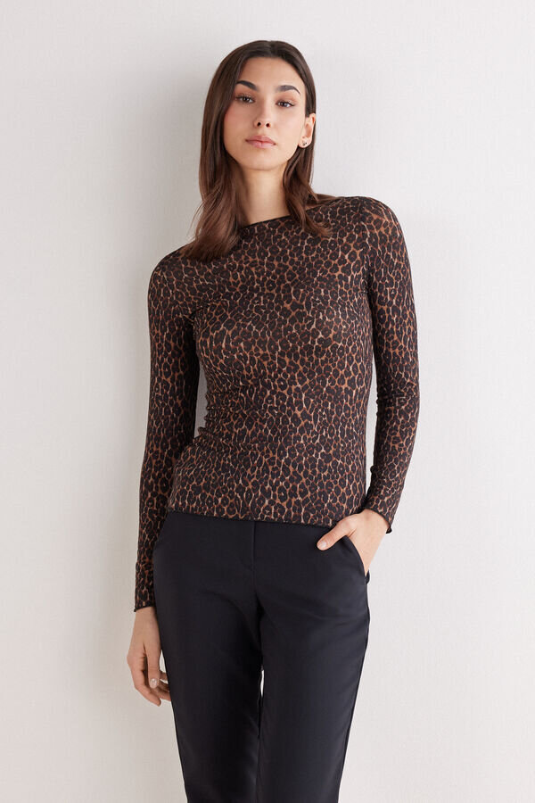 Leopard Print Long Sleeve Top in Ultralight Modal with Cashmere Leopard Print Long Sleeve Top in Ultralight Modal with Cashmere