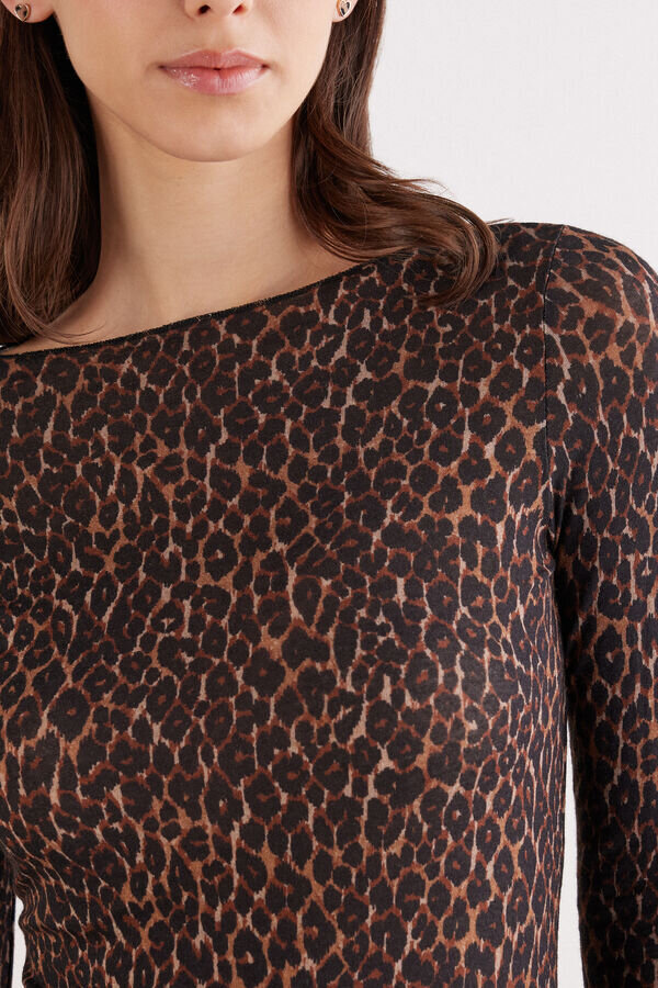Leopard Print Long Sleeve Top in Ultralight Modal with Cashmere Leopard Print Long Sleeve Top in Ultralight Modal with Cashmere