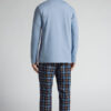 Light Blue Cotton and Check Print Cloth Full Length Pajamas