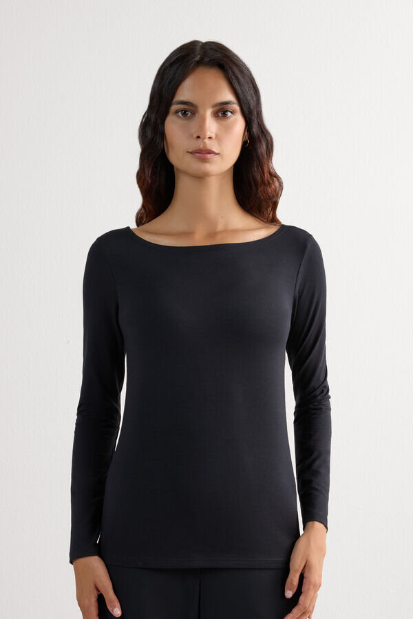 Long Sleeve Bateau Neck Top in Micromodal Long Sleeve Bateau Neck Top in Micromodal