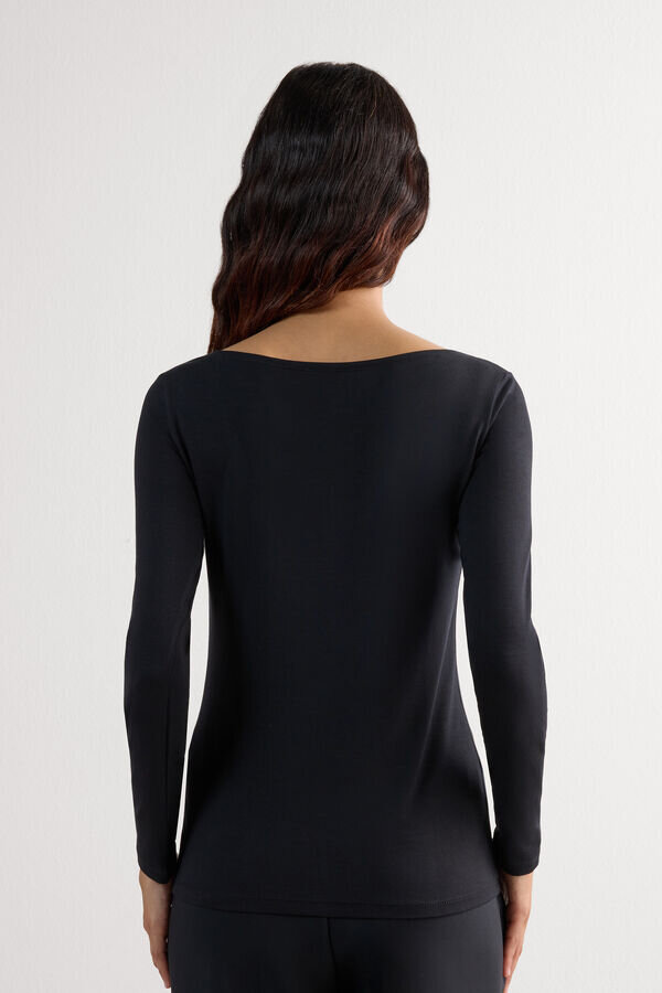 Long Sleeve Bateau Neck Top in Micromodal Long Sleeve Bateau Neck Top in Micromodal