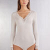 Long Sleeve Bodysuit in Ultralight Modal with Cashmere and Lace