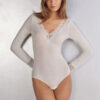 Long Sleeve Bodysuit in Ultralight Modal with Cashmere and Lace