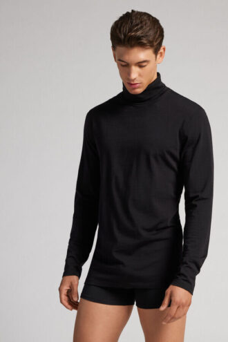 Long-Sleeve High-Neck Merino-Wool Top