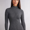 Long-Sleeve High-Neck Tubular Top in Wool and Silk